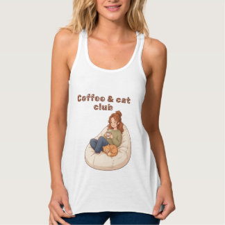 Cute coffee & Cat Club design Singlet
