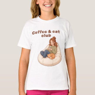 Cute coffee & Cat Club design T-Shirt