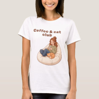 Cute coffee & Cat Club design T-Shirt