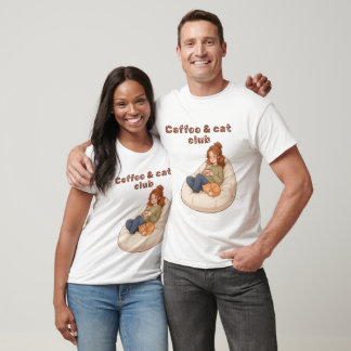 Cute coffee & Cat Club design T-Shirt