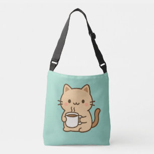 Cute Coffee Cat Kawaii Cozy Aesthetic Design Crossbody Bag