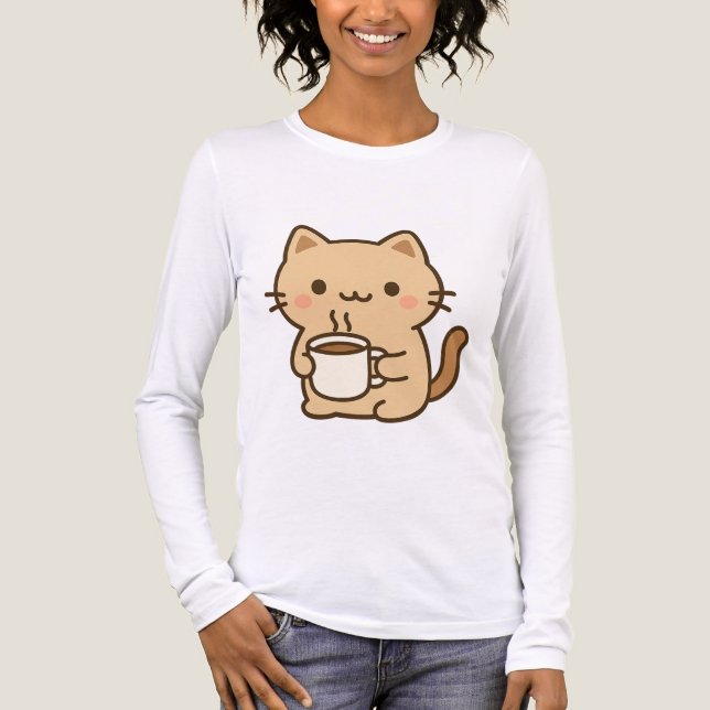 Cute Coffee Cat Kawaii Cozy Aesthetic Design Tri-Blend Shirt (Front)