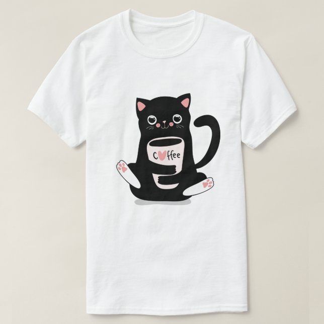 Cute Coffee Cat T-Shirt (Design Front)