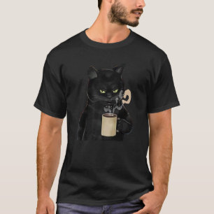 Cute Coffee Cat Vintage Cat Black Graphic Retro Ca T-Shirt