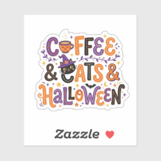 Cute Coffee Cats and Halloween Typography Spooky