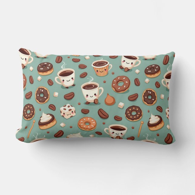 Cute Coffee Characters Lumbar Cushion (Front)