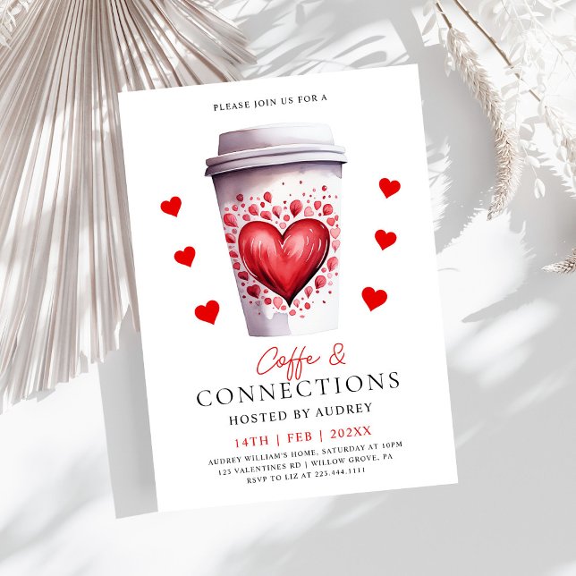 Cute Coffee & Connections Latte Valentines Party Invitation (Creator Uploaded)