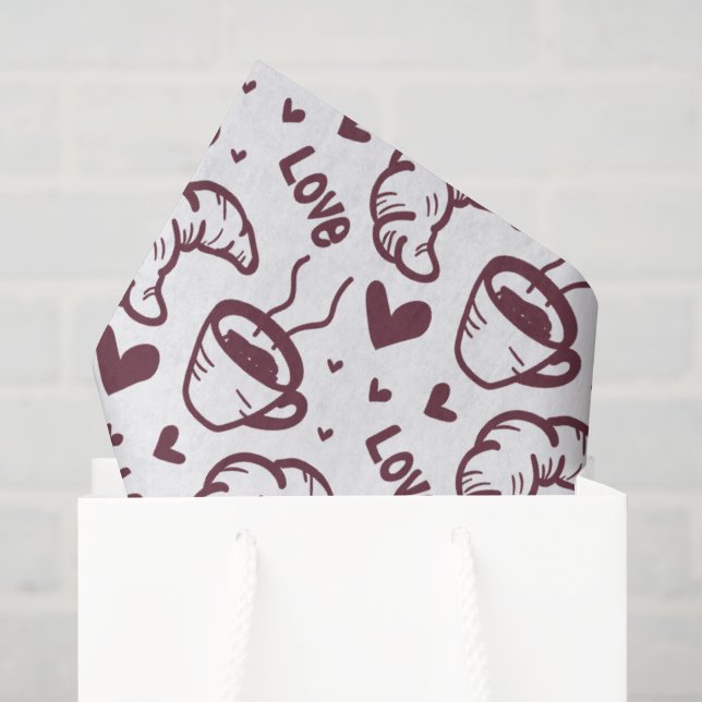 Cute Coffee & Croissant French Cafe Pattern Tissue Paper (Gift Bag)