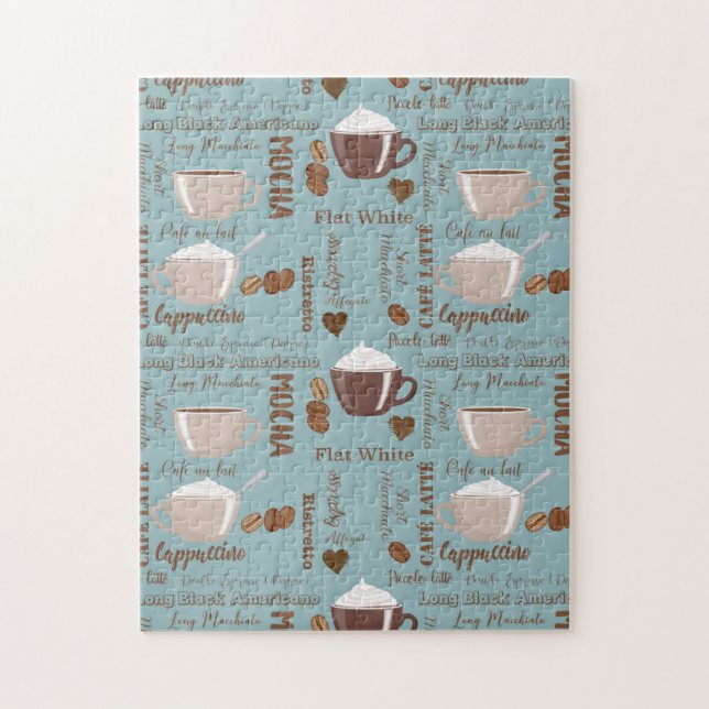 Cute Coffee Cups Cream Caffeine Grains Brown Heart Jigsaw Puzzle (Vertical)