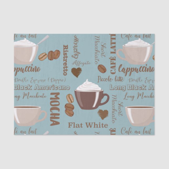 Cute Coffee Cups Cream Caffeine Grains Brown Heart Tissue Paper (Front)