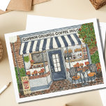 Cute Coffee House Storefront Watercolor Postcard<br><div class="desc">Send someone a special note with this seasonal Coffee Shop postcard featuring an original watercolor painting of a quaint coffee shop and cafe! The Common Grounds Coffee House is ready to serve pumpkin spice lattes for the first time of the season along with fresh made pastries. A quiet scene, this...</div>