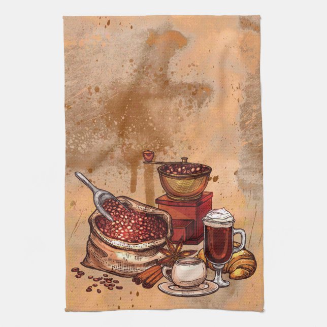 Cute coffee kitchen decor tea towel (Vertical)