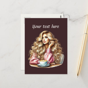 Cute coffee lady add text  postcard
