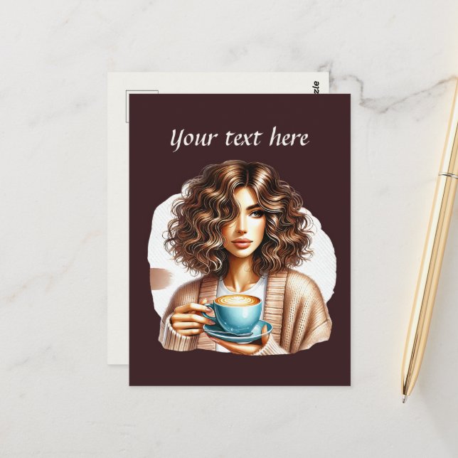Cute coffee lady add text  postcard (Front/Back In Situ)
