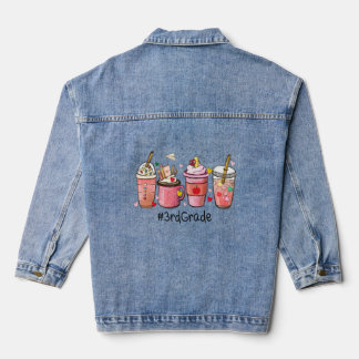 Cute Coffee Latte 3rd Grade Teacher Valentine's Da Denim Jacket