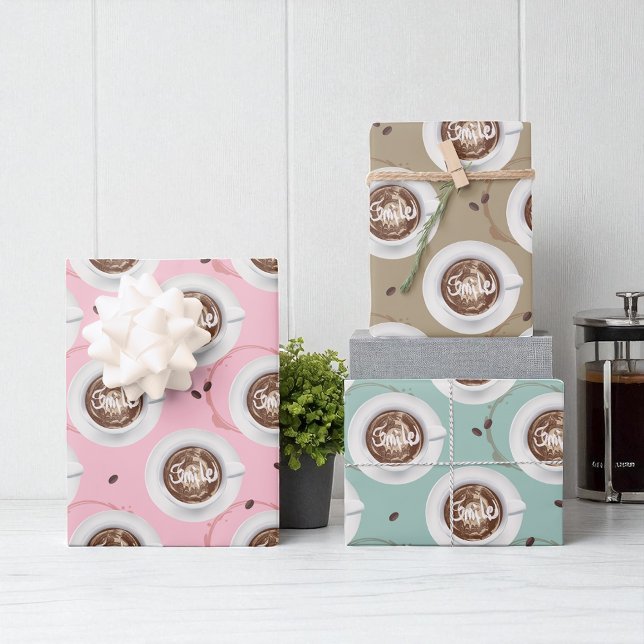 Cute Coffee Lover  | Aesthetic coffee cups Wrapping Paper Sheet (Wrap with a smile! Cute coffee gift paper for the caffeine lover.)