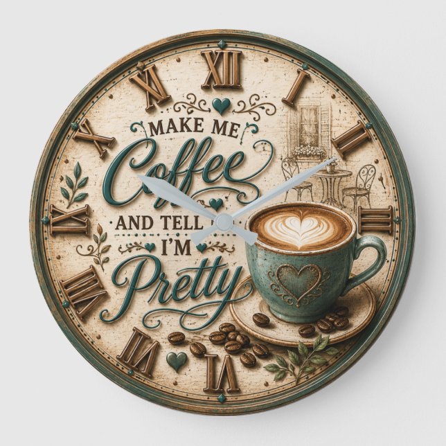 Cute Coffee Lover Large Clock (Front)