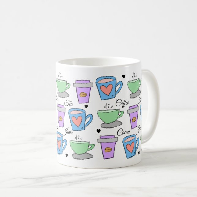 Cute Coffee Lovers Container Drawings Pattern Coffee Mug (Front Right)
