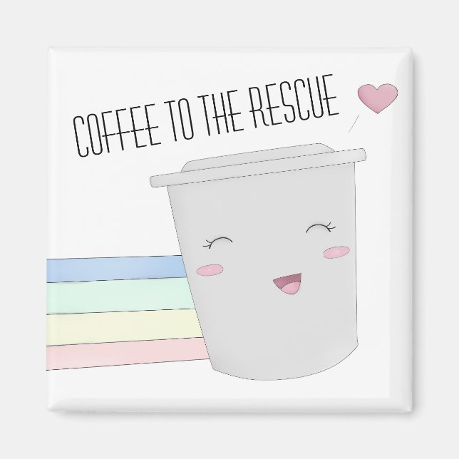 Cute Coffee Lovers Superhero Rainbow Magnet (Front)