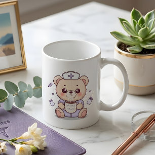 Cute Coffee-Loving Nurse Teddy Bear Coffee Mug