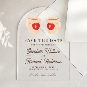 Cute Coffee Mugs Wedding Save the Date Acrylic Invitations