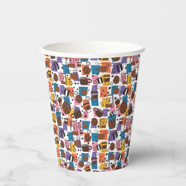 Cute Coffee Pattern – Colourful Coffee Lover  Paper Cups (Front)