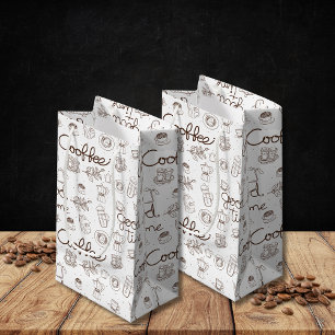 Cute Coffee Pattern Personal/Business White Small Gift Bag