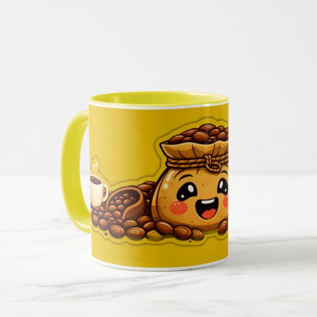 Cute Coffee Sack Mug | Kawaii Coffee Beans CUP (Front Left)