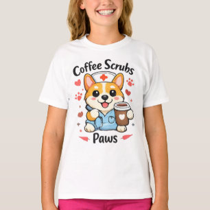 Cute Coffee Scrubs Paws Dog Nurse Shirt Funny Nurs