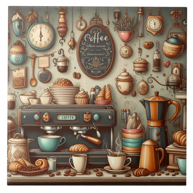 Cute coffee shop bar business crafting  tile (Front)