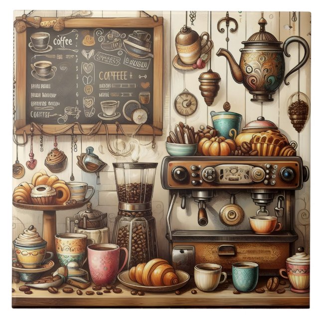 Cute coffee shop bar business crafting tile (Front)