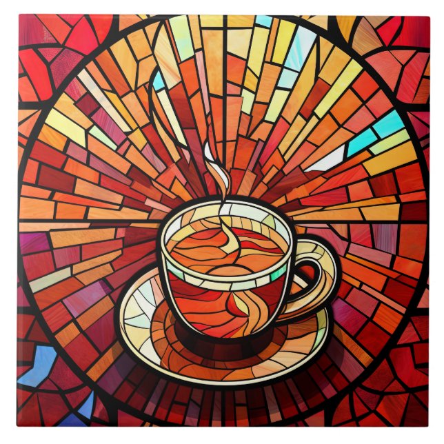 cute coffee shop kitchen faux stained glass  tile (Front)
