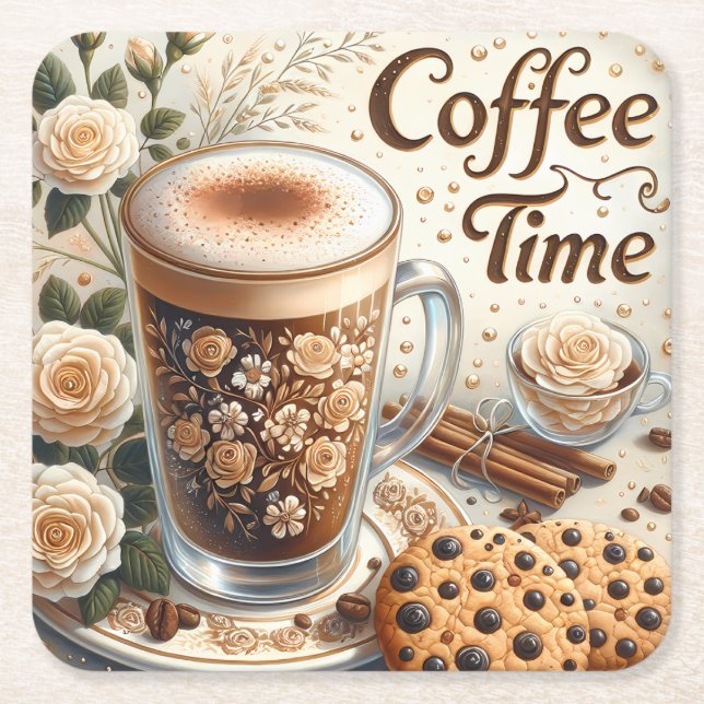 Cute Coffee Style Square Paper Coaster (Front)