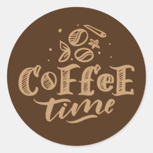 cute coffee time word art classic round sticker