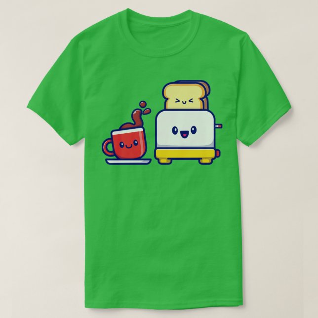 Cute Coffee With Toaster Bread T-Shirt (Design Front)