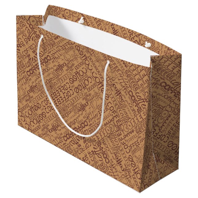 Cute coffee word art pattern large gift bag (Back Angled)