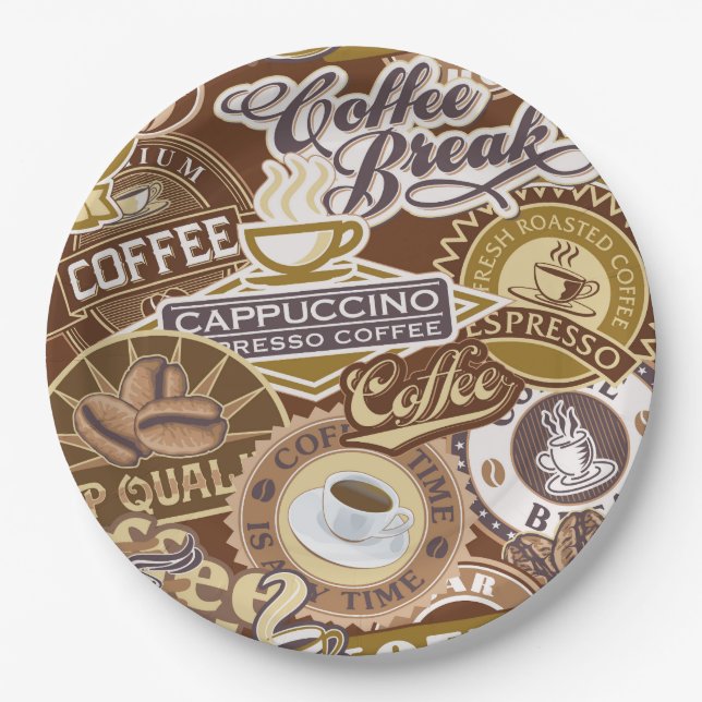 Cute coffee words party paper plate (Front)