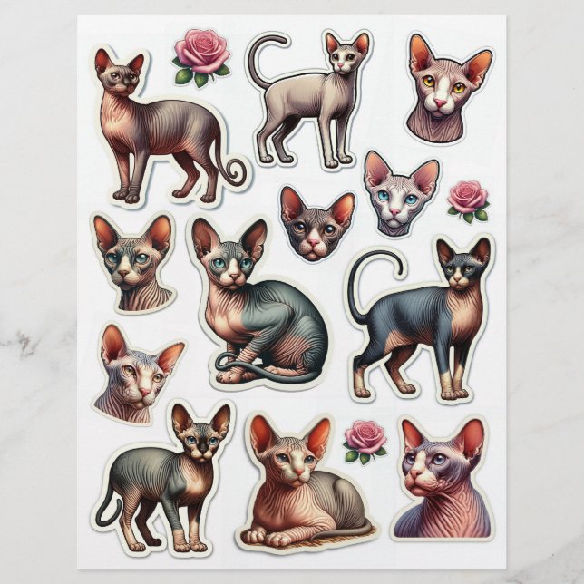 Cute collection of Hairless Cat Illustrations (Front)