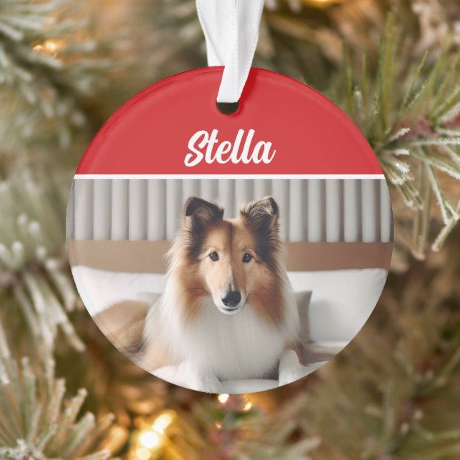 Cute Collie Dog Holiday Christmas Photo Ornament (Tree)