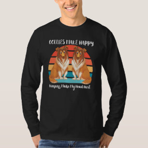 Cute Collie Dog Make Me Happy Vintage Retro Sunset T-Shirt