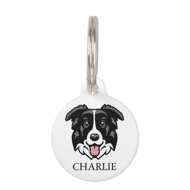 Cute Collie Dog Personalised Pet Tag (Front)