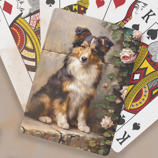 Cute Collie Dog Pup Painting Playing Cards (Playing cards with the painting of a cute collie puppy)