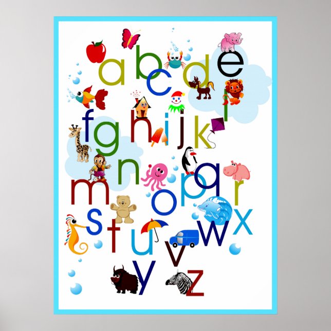 Cute Coloedul Cartoon Animals Alphabet Poster (Front)