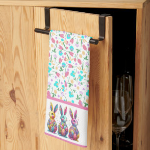 Cute, colorful 3 Easter bunny Tea Towel
