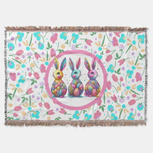 Cute, colorful 3 Easter bunny Throw Blanket