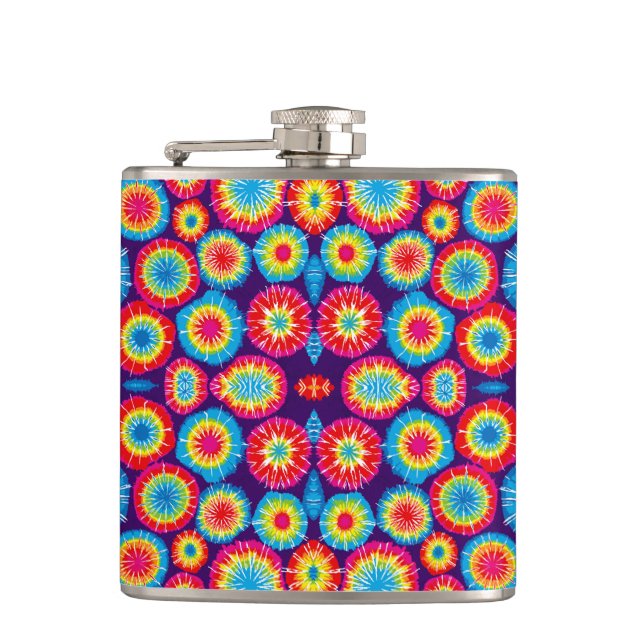Cute colorful abstract suns patterns hip flask (Front)