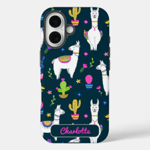 Cute Colorful Alpaca Cactus Personalized Name  iPhone 16 Case