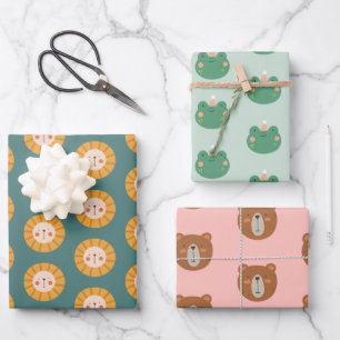 Cute Colorful Animals Pastel Minimal Wrapping Paper Sheet