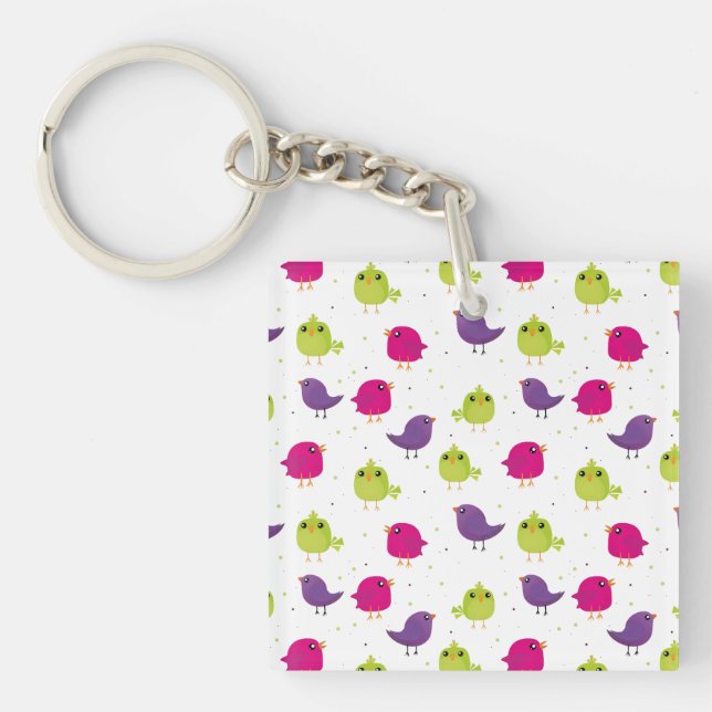 Cute colorful birds key ring (Front)