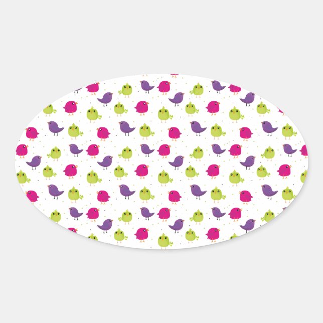 Cute colorful birds   oval sticker (Front)
